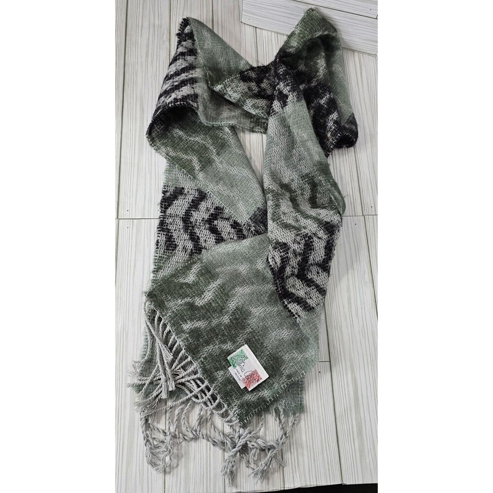 Cristina Chiti Scarf Green & Black 100% Made in Italy Acrylic & Cotton Dry Clean